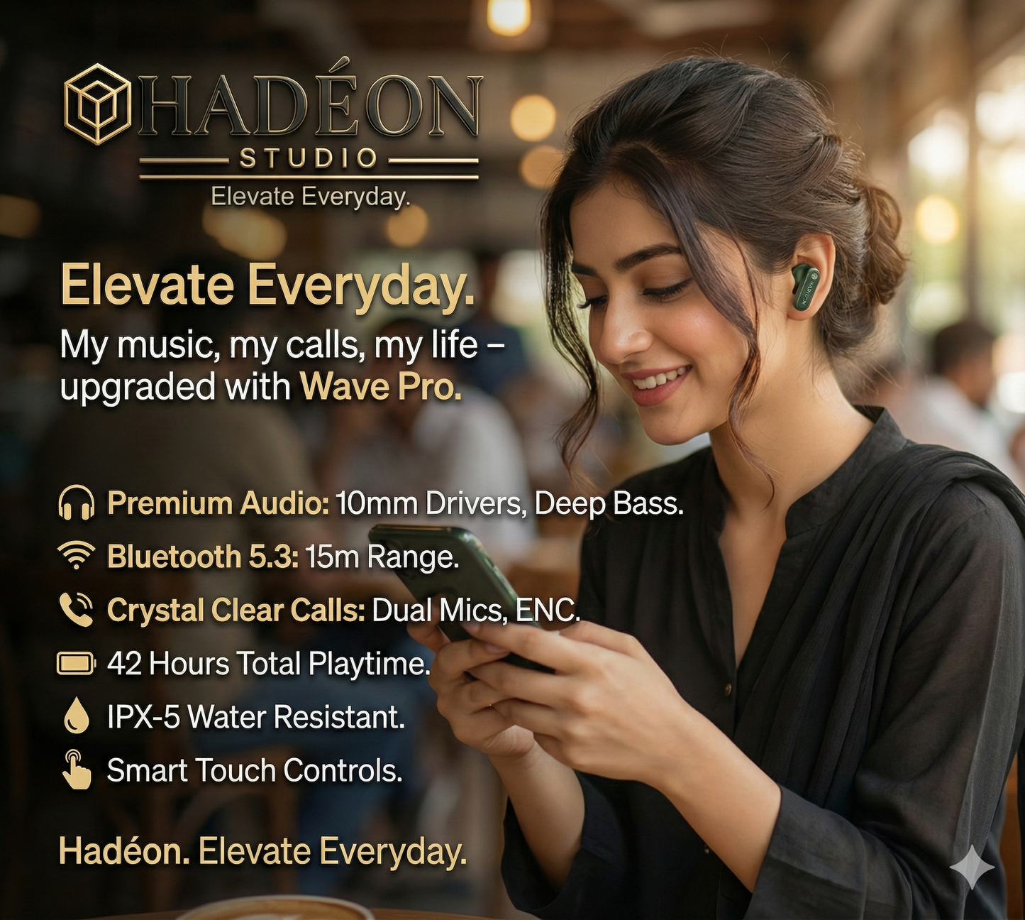 Hadéon Wave Pro – ENC Wireless Earbuds with 42H Playtime